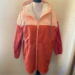 Columbia Flash Challenger Long Line Coat Sherpa Lined Coral Peach Blossom: L